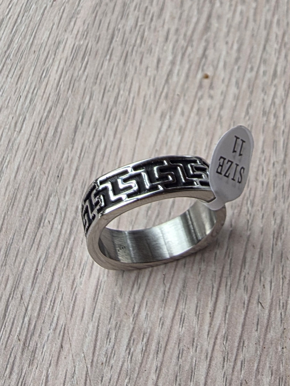 New Staunless Stell Greek Key Band Ring Geometric Size 11 - Picture 5 of 5